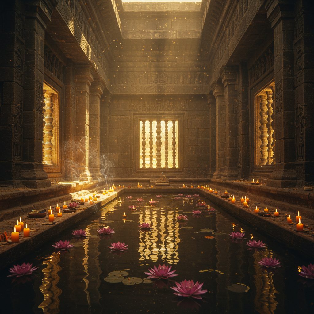 Candlelit temple sanctuary