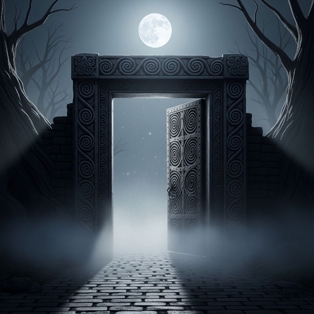 Moonlit threshold, the edge of sleep